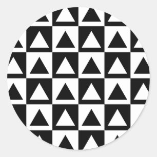 Black and White triangle geometric shape pattern Classic Round Sticker
