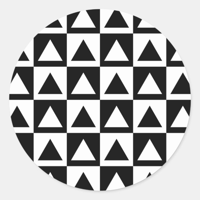 Black and White triangle geometric shape pattern Classic Round Sticker (Front)