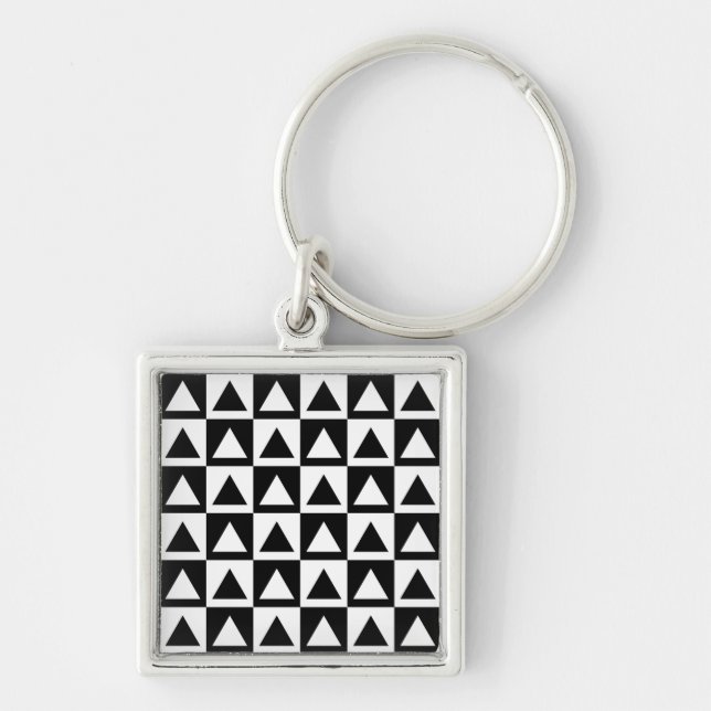 Black and White triangle geometric shape pattern Key Ring (Front)