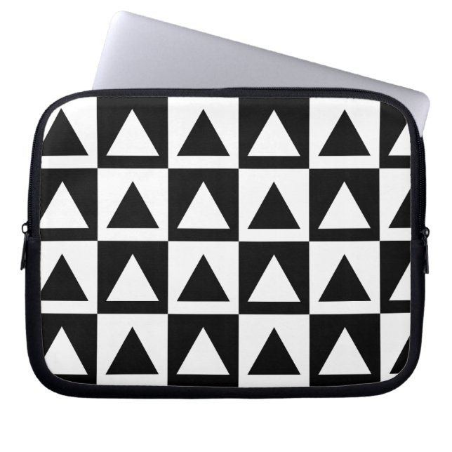 Black and white triangle geometric shape pattern laptop sleeve (Front)