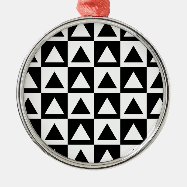 Black and White triangle geometric shape pattern Metal Tree Decoration (Front)