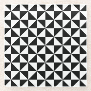 Black And White Triangle Pattern Glass Coaster