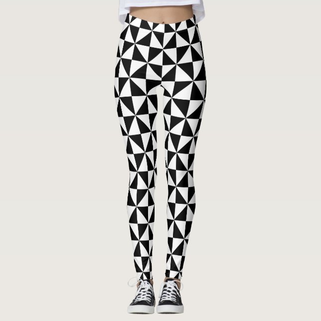 Black And White Triangle Pattern Leggings (Front)