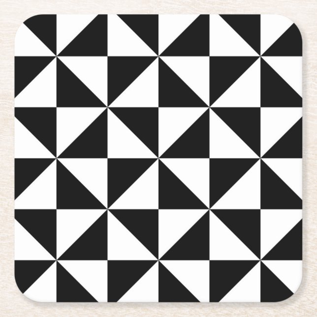Black And White Triangle Pattern Square Paper Coaster (Front)