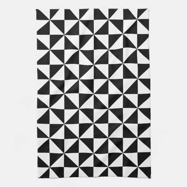 Black And White Triangle Pattern Tea Towel (Vertical)