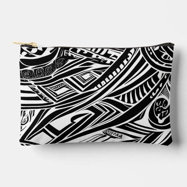 Black And White Tribal Abstract  Accessory Pouch (Front)