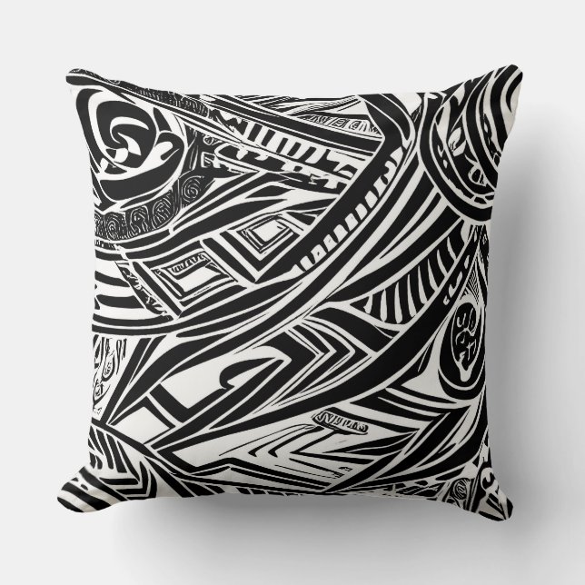 Black And White Tribal Abstract Cushion (Front)