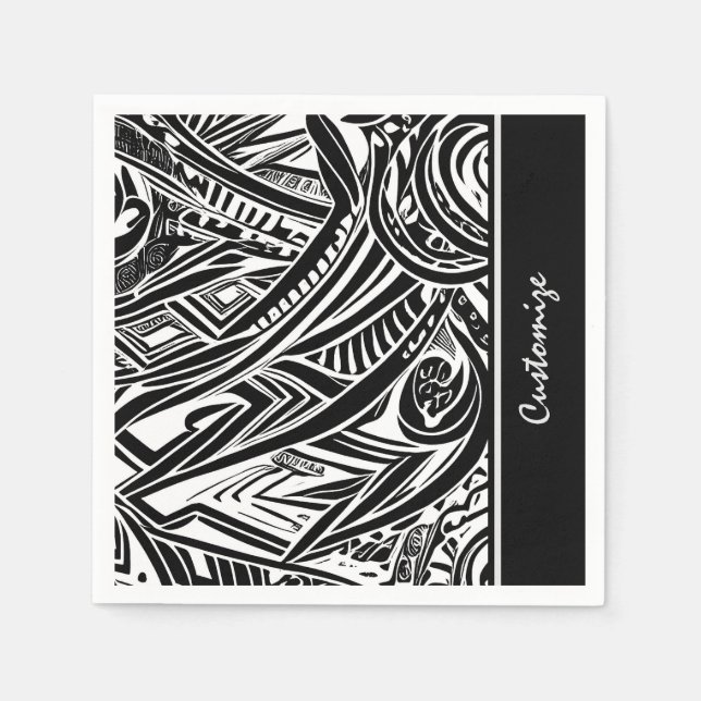 Black And White Tribal Abstract Napkin (Front)