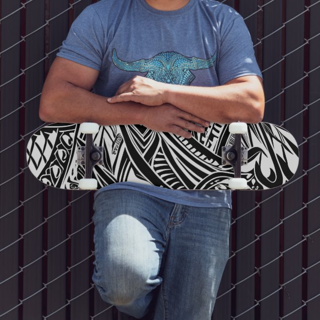 Black And White Tribal Abstract Skateboard (Outdoor 3)