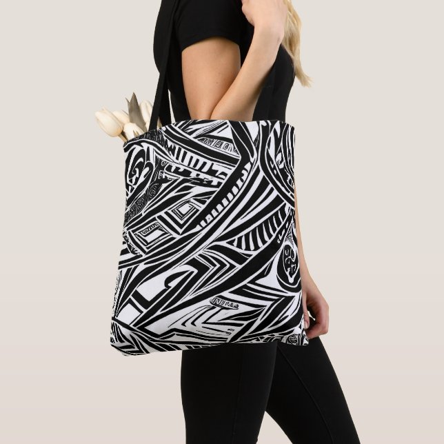 Black And White Tribal Abstract Tote Bag (Close Up)