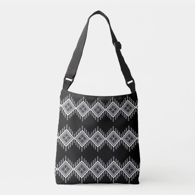 Black and White Tribal Art Crossbody Bag (Front)