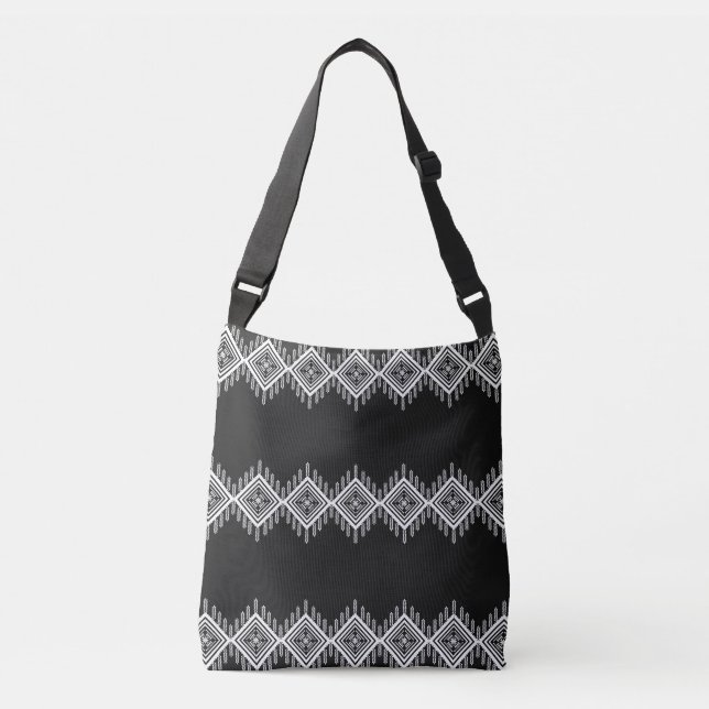 Black and White Tribal Art Crossbody Bag (Front)
