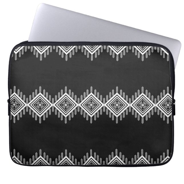 Black and White Tribal Art Laptop Sleeve (Front)