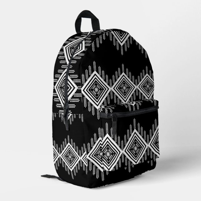 Black and White Tribal Art Printed Backpack (Back Corner Left)