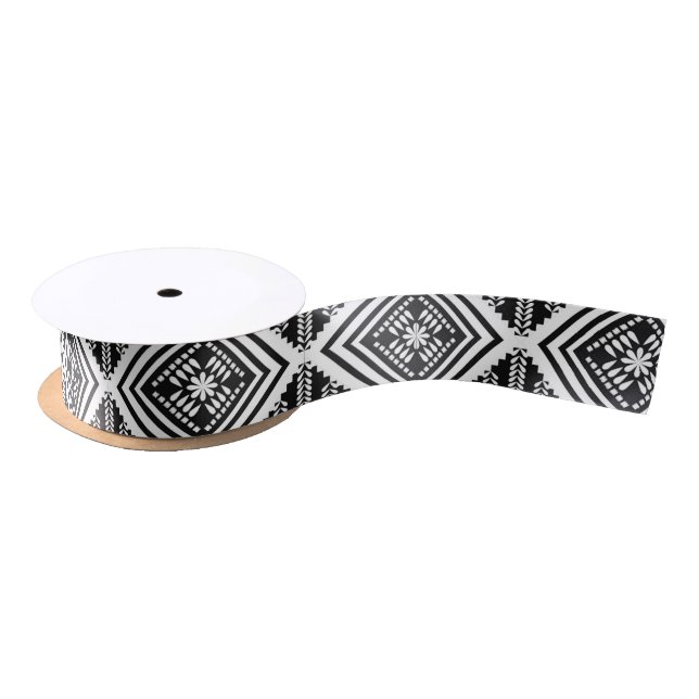 Black and White Tribal Art Satin Ribbon (Spool)
