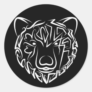Black and White Tribal Bear Classic Round Sticker