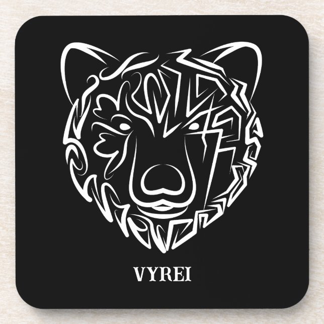 Black and White Tribal Bear Coaster (Front)