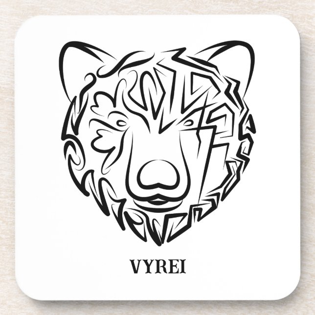 Black and White Tribal Bear Coaster (Front)