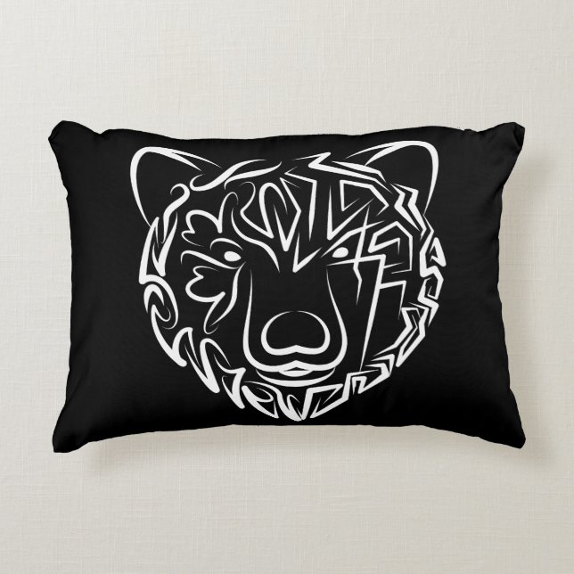 Black and White Tribal Bear Decorative Cushion (Front)