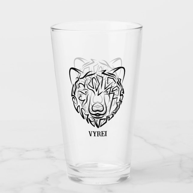 Black and White Tribal Bear Glass (Front)