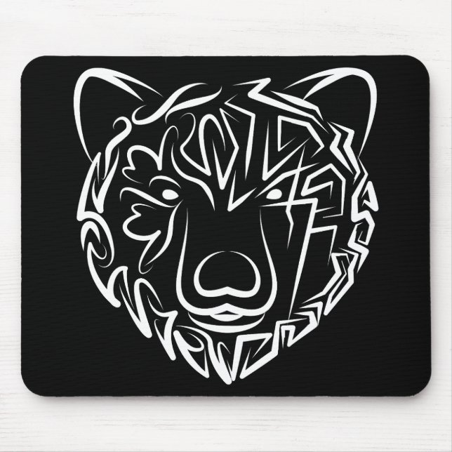 Black and White Tribal Bear Mouse Mat (Front)