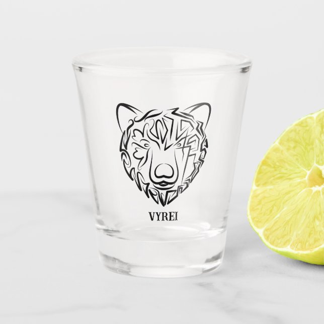 Black and White Tribal Bear Shot Glass (Front)