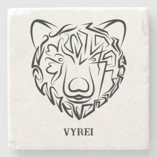 Black and White Tribal Bear Stone Coaster