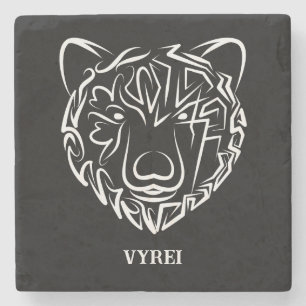 Black and White Tribal Bear Stone Coaster