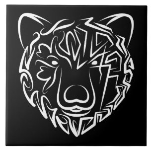 Black and White Tribal Bear Tile