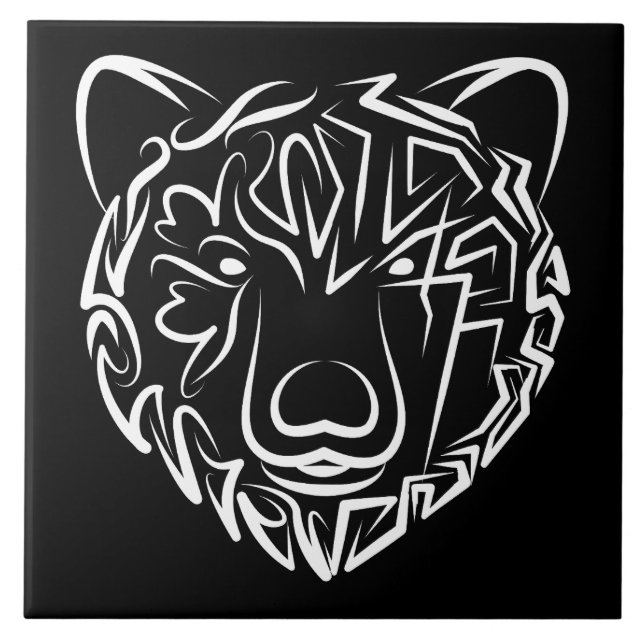 Black and White Tribal Bear Tile (Front)