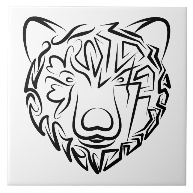Black and White Tribal Bear Tile (Front)