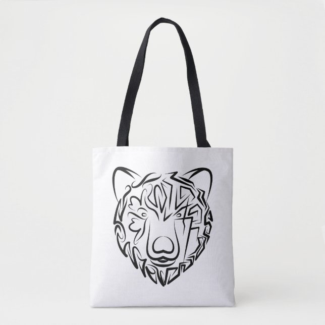 Black and White Tribal Bear Tote Bag (Front)