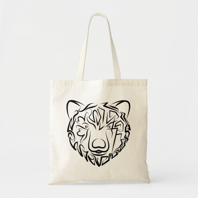 Black and White Tribal Bear Tote Bag (Front)