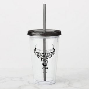 Black and White Tribal Bull / Ox Acrylic Tumbler
