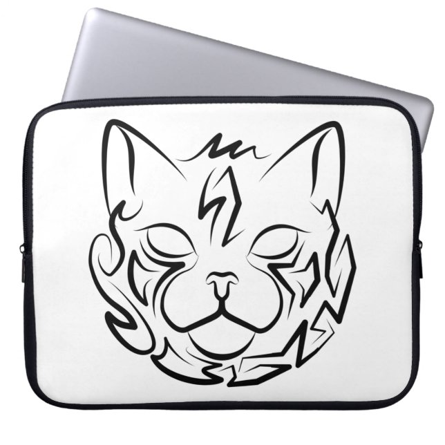 Black and White Tribal Bull / Ox Laptop Sleeve (Front)