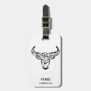 Black and White Tribal Bull / Ox Luggage Tag
