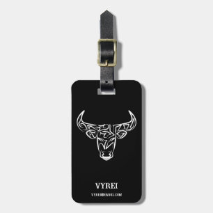 Black and White Tribal Bull / Ox Luggage Tag