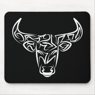 Black and White Tribal Bull / Ox Mouse Mat