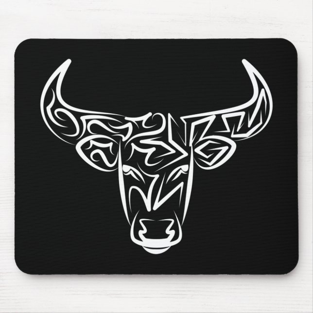 Black and White Tribal Bull / Ox Mouse Mat (Front)