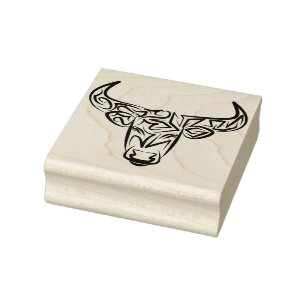 Black and White Tribal Bull / Ox Rubber Stamp
