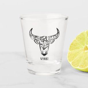 Black and White Tribal Bull / Ox Shot Glass