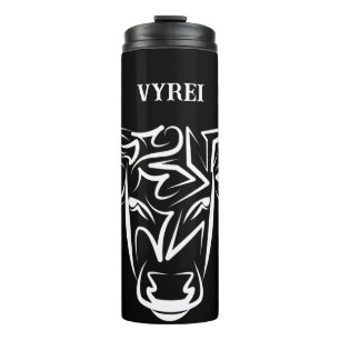 Black and White Tribal Bull / Ox Thermal Tumbler