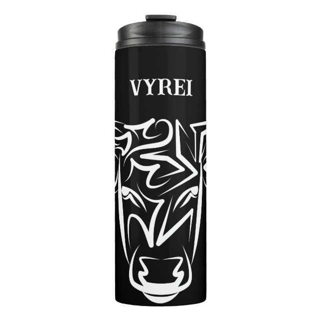 Black and White Tribal Bull / Ox Thermal Tumbler (Front)