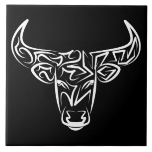 Black and White Tribal Bull / Ox Tile