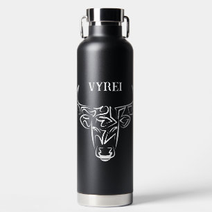 Black and White Tribal Bull / Ox Water Bottle