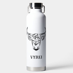 Black and White Tribal Bull / Ox Water Bottle