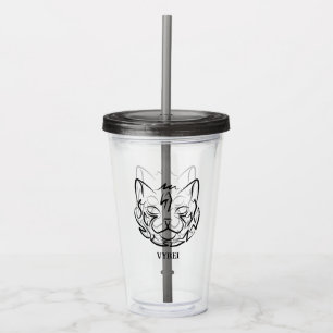 Black and White Tribal Cat Acrylic Tumbler