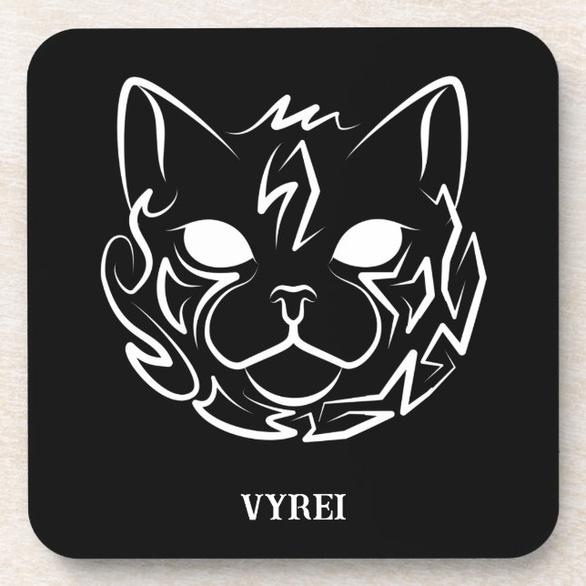 Black and White Tribal Cat Coaster (Front)