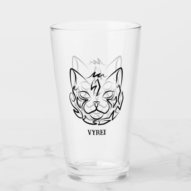 Black and White Tribal Cat Glass (Front)