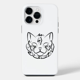 Black and White Tribal Cat iPhone 14 Pro Max Case